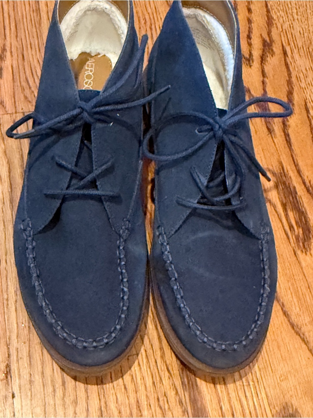 AEROSOLES Navy Suede Lace-Up Ankle Booties